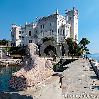 Sphinx statue and Miramare castle Stock Photo