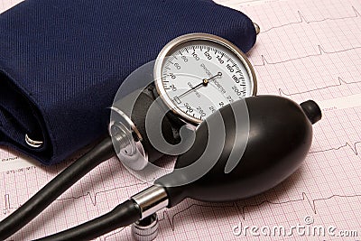 Sphygmomanometer on ECG chart Stock Photo