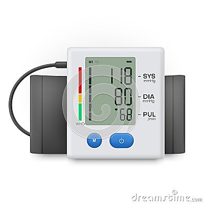 Sphygmomanometer electronic device realistic icon. Medical diagnostic monitor, gauge or sensor. Vector Illustration