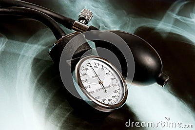 Sphygmomanometer on Xray photo Stock Photo