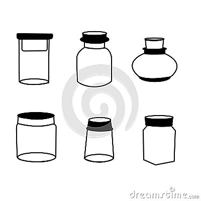 Spice Jars Vector Collection - Set of Six Stock Photo