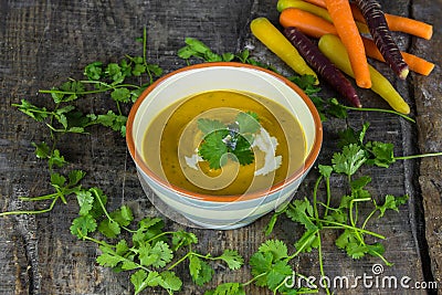 Spiced carrot and coriander soup Stock Photo