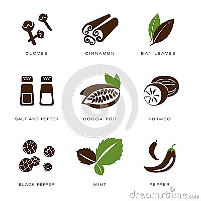 Spices, Condiments and Herbs Vector Vector Illustration