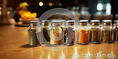 Spices at Hotel Breakfast Buffet, Salt and Pepper Stock Photo