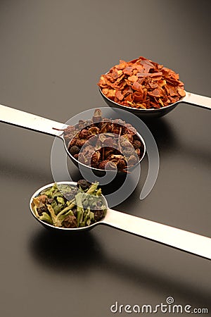 Spices in measuring spoons Stock Photo