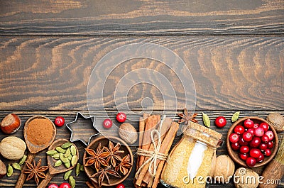 Spices Nuts and Berries for Christmas Baking Stock Photo