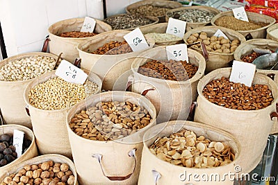 Spices, nuts and vegetables Stock Photo