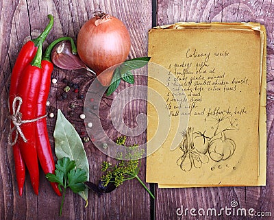 Spices and old recipe book Stock Photo
