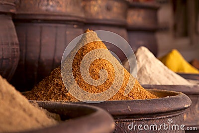 Spices pile (Curry Powder) in the Marrakesh Stock Photo