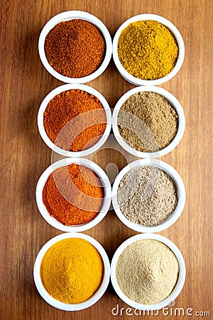 Spices in ramekins Stock Photo