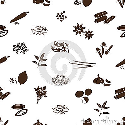 Spices and seasonings icons seamless pattern Vector Illustration