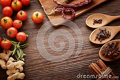 Spices and vegetables in anticipation of cooking Stock Photo