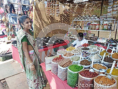 Spices on Wednesday Market in Anjuna, Goa, India. Editorial Stock Photo