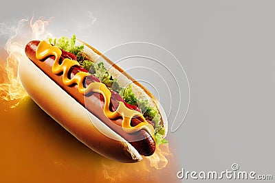 Spicy American hot dog with blank space for text. Generative ai Stock Photo