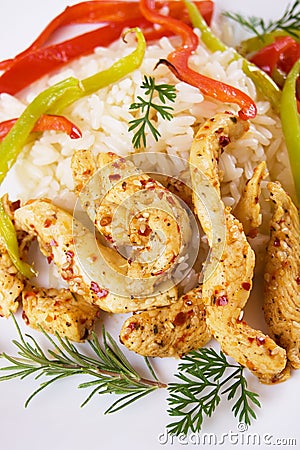 Spicy asian chicken with rice Stock Photo