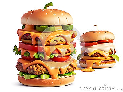 Spicy burger on white background, AI generated Stock Photo