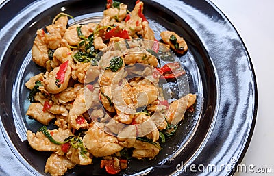 Spicy Chicken with basil and asian ingredient in Thai style Stock Photo