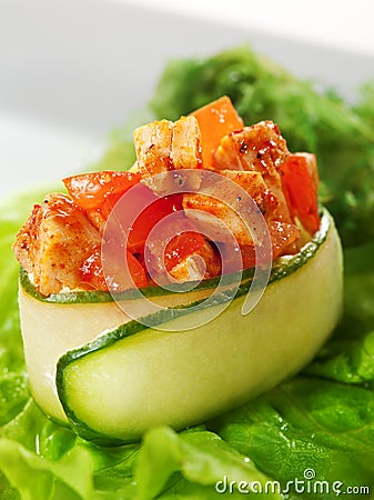 Spicy Chicken Gunkan Sushi Stock Photo