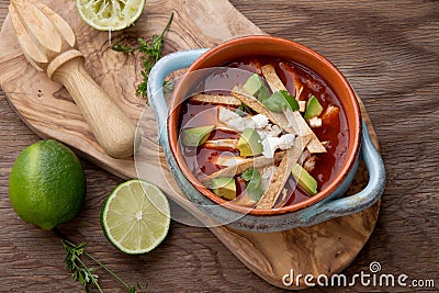 Spicy Chicken Tortilla Soup Stock Photo