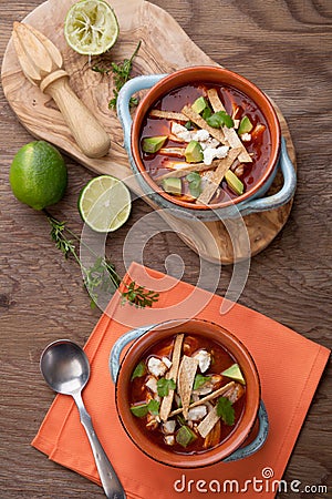 Spicy Chicken Tortilla Soup Stock Photo