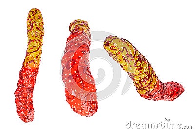 Spicy-Chili chamoy worms gummy isolated on white background high quality details, 3d rendering Stock Photo