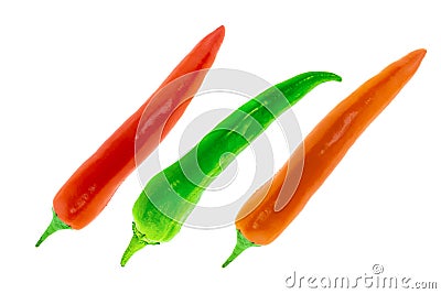 Spicy chili pepper pair of red pods green isolated white background Stock Photo