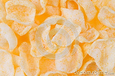 Spicy chips flakes top view as texture, background. Stock Photo