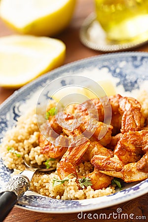 Spicy couscous with shrimps Stock Photo