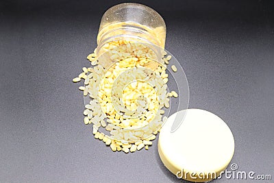 spicy and crispy namkeen dal,tea time snack,organic salty mong dal in glass jar Stock Photo