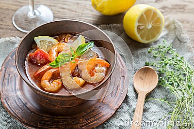 Spicy french soup with seafood Stock Photo