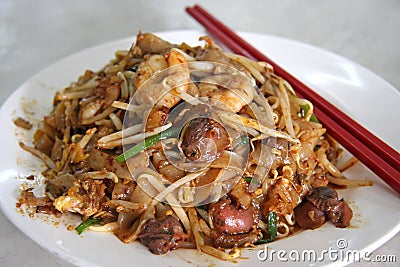 Spicy fried noodles Stock Photo