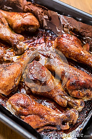 Spicy Glazed Roasted Chicken Drums Stock Photo