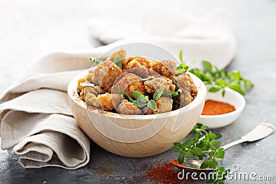 Spicy herby chicken nuggets Stock Photo