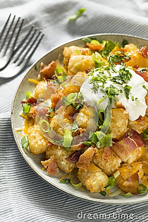 Spicy Homemade Loaded Taters Tots Stock Photo