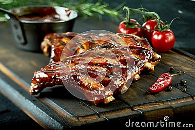 Spicy hot grilled spare ribs from a summer BBQ Stock Photo