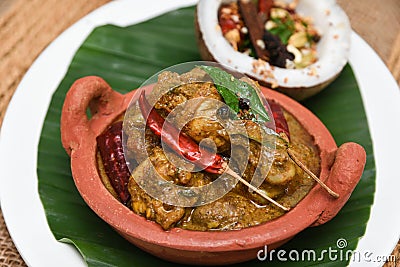 Spicy Indian chicken curry of Chettinad Tamil Nadu Stock Photo