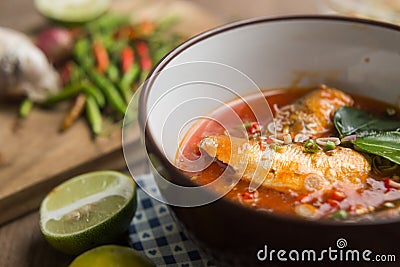 Spicy mackerels salad in tomato sauce Stock Photo