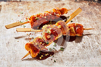 Spicy marinated chicken kebabs with herbs Stock Photo