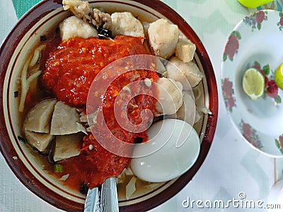 Spicy Meatball Noodles Stock Photo