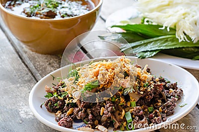 Spicy minced pork or spicy minced pork salad Thai dishes Stock Photo