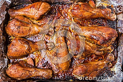 Spicy Glazed Roasted Chicken Drums Stock Photo