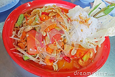 Spicy Papaya Salad , Thai style food Stock Photo