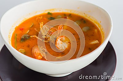 Spicy prawn soup of thailand Stock Photo