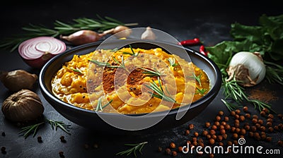 Spicy Pumpkin Soup With Curry, Rosemary, And Spices Stock Photo