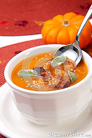 Spicy Roasted Pumpkin Soup Stock Photo