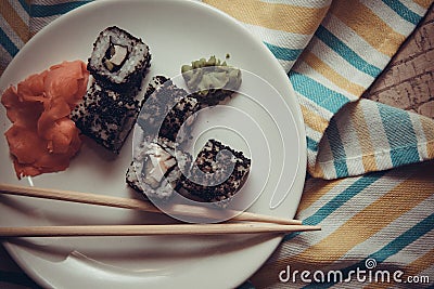 Spicy rolls: caviar maki Stock Photo