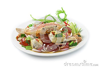 Spicy Salad Boiled Fresh Blue Crab with Salt Egg Yolks Stock Photo