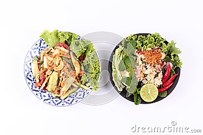 Spicy salad with cucumber served with spicy crab salad. Stock Photo