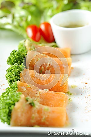 Spicy Salmon Roll Stock Photo