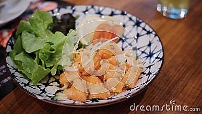 Spicy salmon sashimi salad Stock Photo